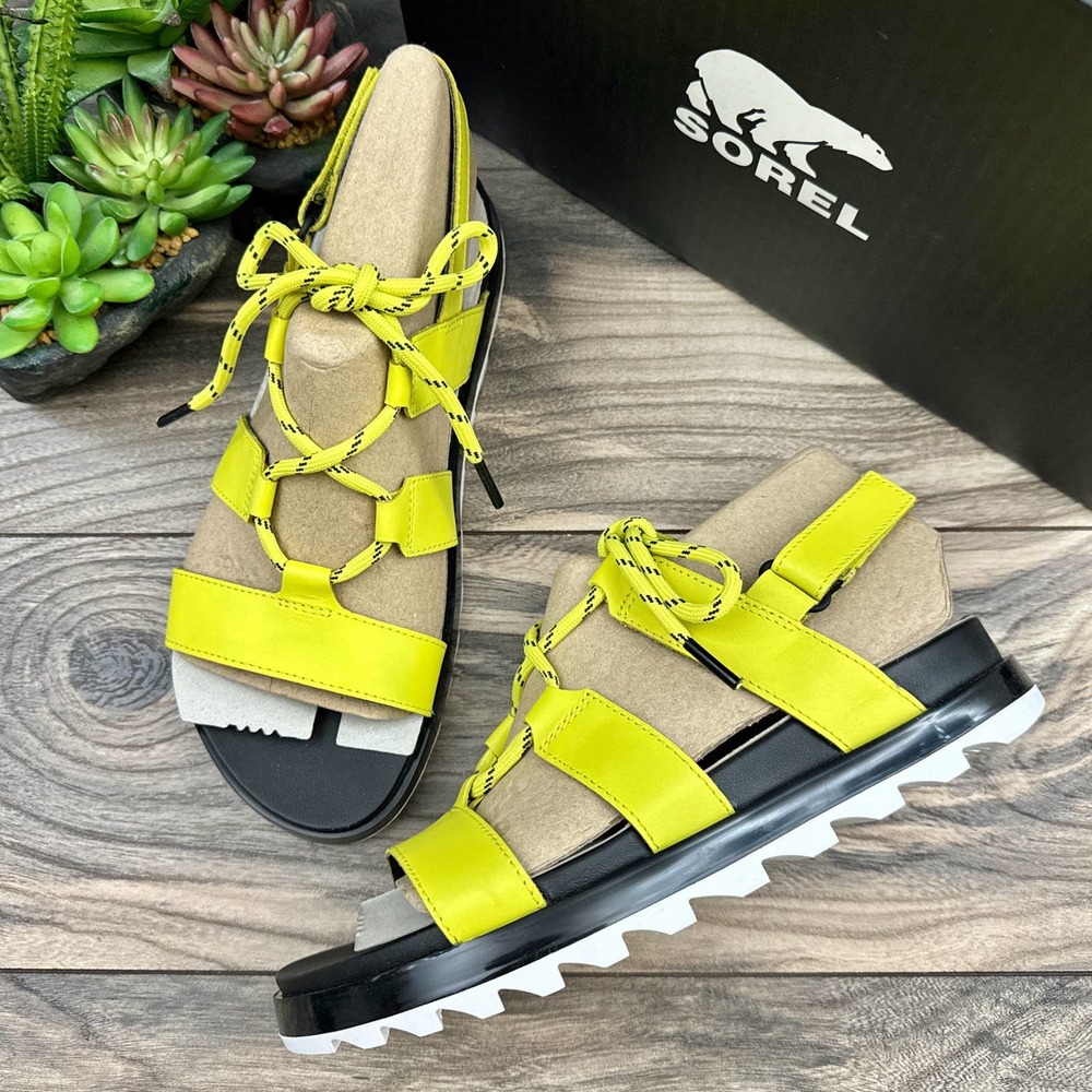 NIB Sorel Roaming Lace 8 Slingback Gladiator Flat Leather Sandals Lime Green - Picture 3 of 12